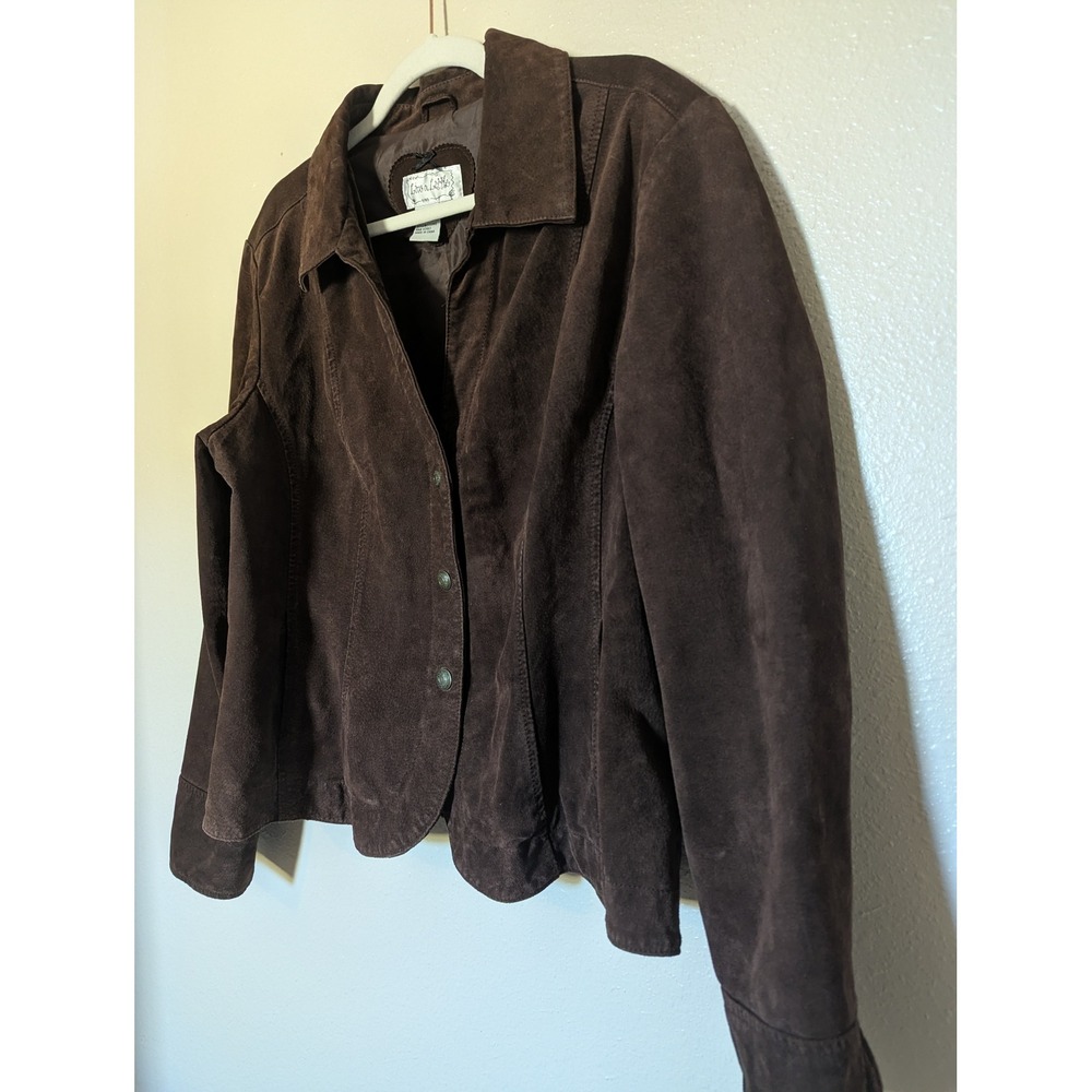 Vintage Brown Suede Leather Jacket Womens L Western Chocolate 90s Y2K Boho Fall